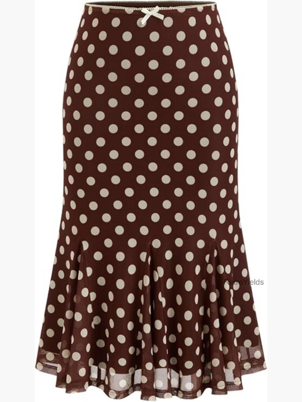 Polka Dot Midi Skirt with Bowknot Ruffle Hem Vintage Retro Going Out